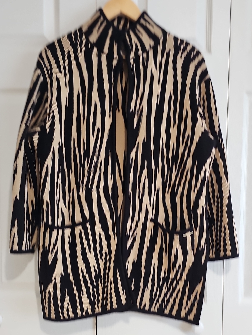 Anne Klein Black & Beige Abstract Knit Cardigan Jacket Size S